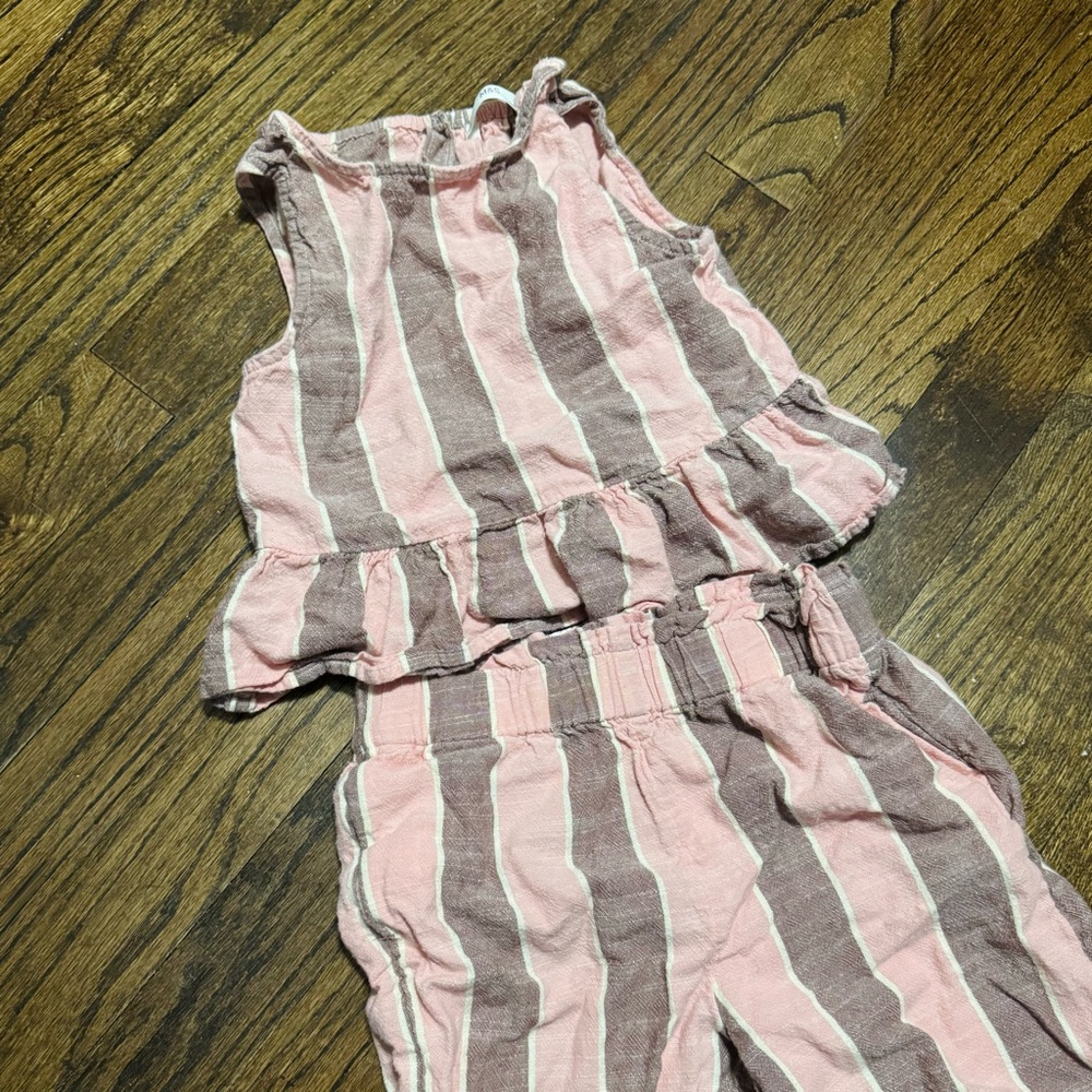 Marks & Spencer Pastel Pink and Brown Striped Kids Two-Piece Set Girls 5/6